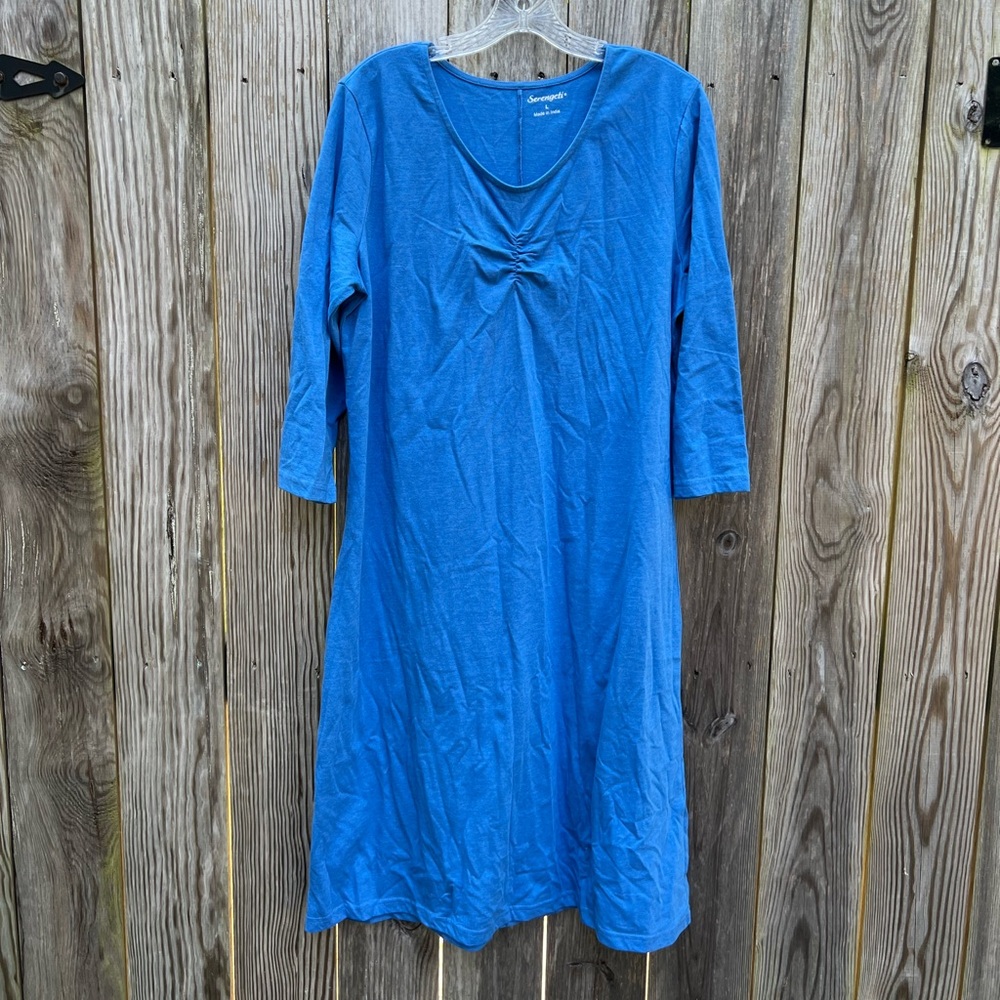 SERENGETI Blue 3/4 sleeves Cotton Blend Dress Women’s Large